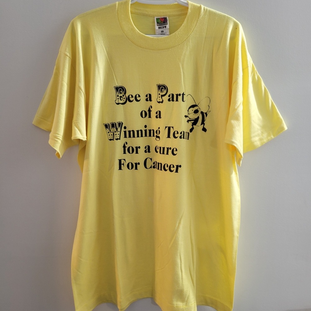 VTG Bee A Part Of A Winning Team For A Cure For Cancer T-Shirt Size XL Yellow